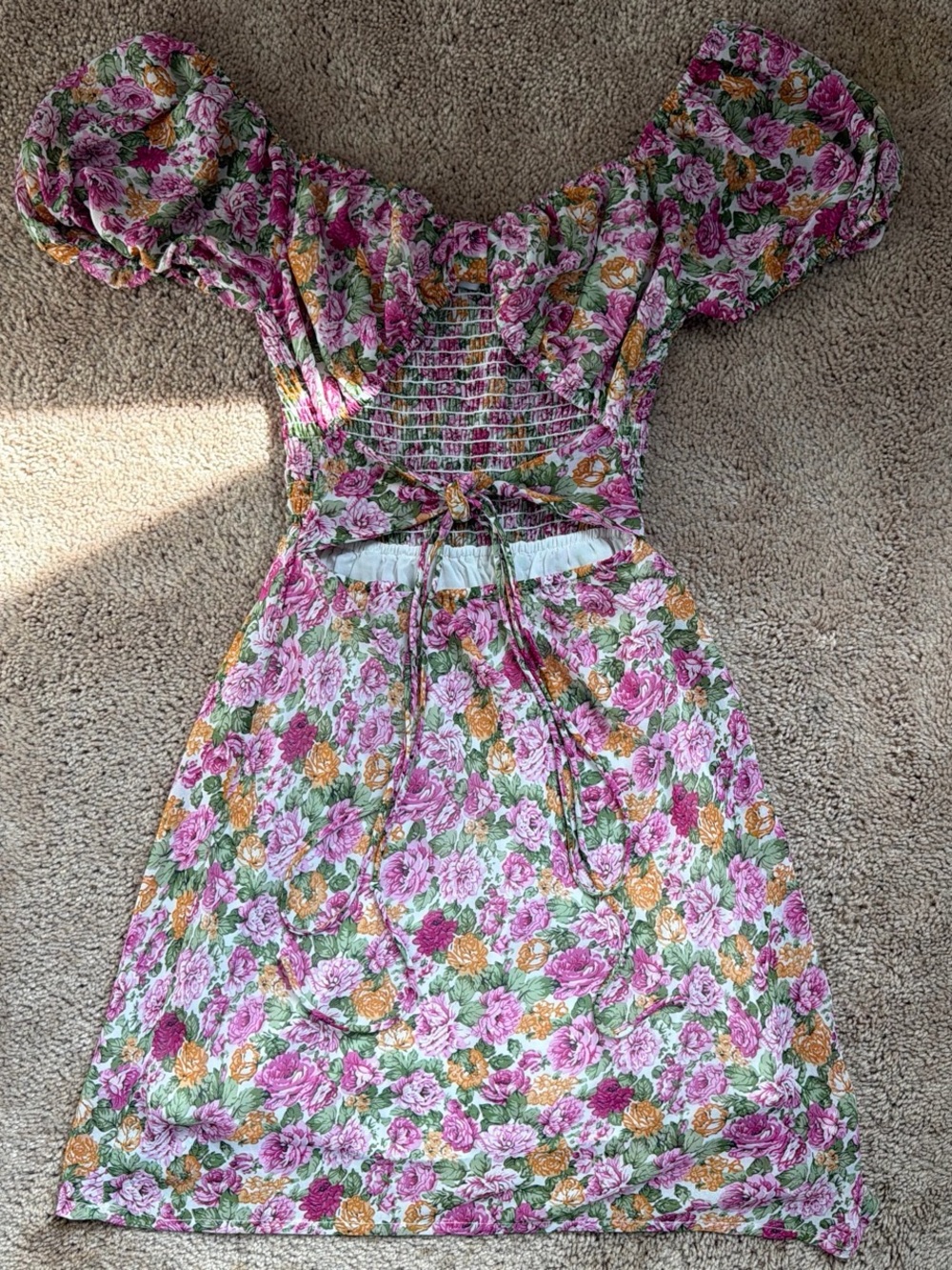 Princess Polly Pink Floral Puff Sleeve Midi Dress